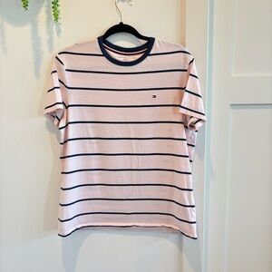 Tommy Hilfiger 100% Cotton Vintage Slim Stripe Short Sleeve T-shirt Pink Navy M